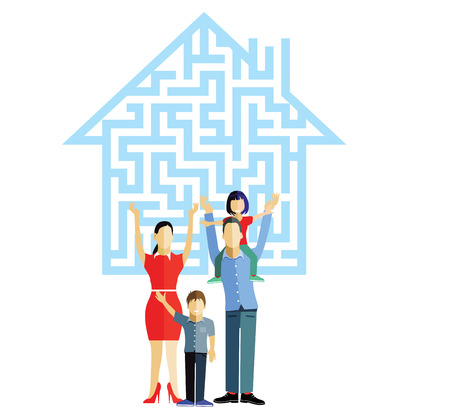 Family House with familyのイラスト素材