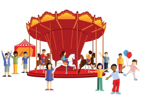 Carousel with kidsのイラスト素材