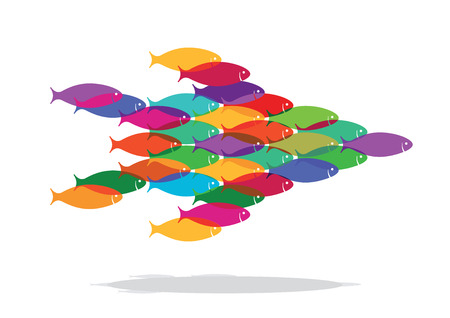 Colorful school of fish swimming togetherのイラスト素材