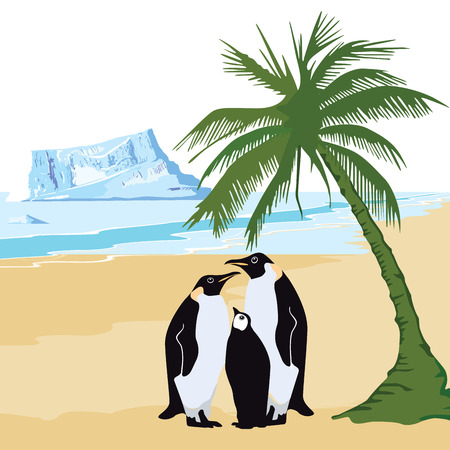 Climate warming with penguin and palmのイラスト素材