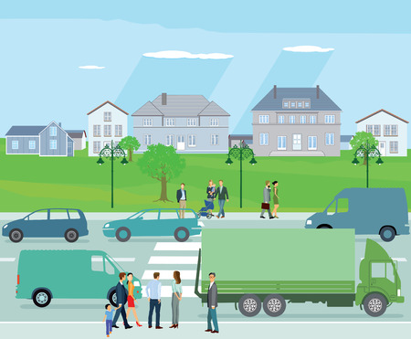 Traffic with cars and peopleのイラスト素材