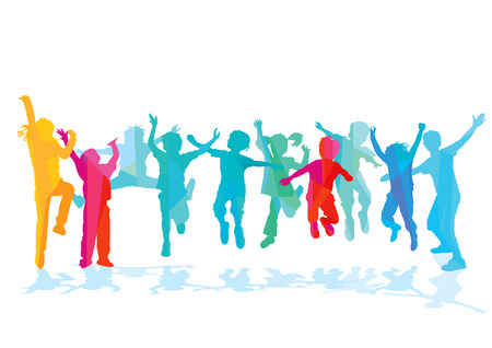 Fun kids jump and look happyのイラスト素材