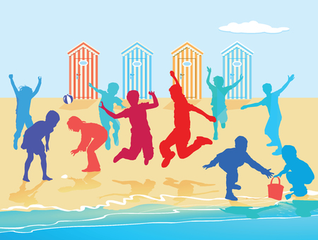 Children are playing on the beachのイラスト素材