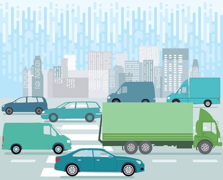 City district with highway, road trafficのイラスト素材