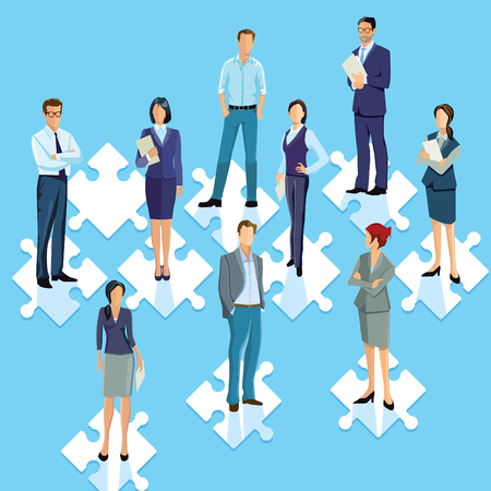 Staff group puzzle connecting illustrationのイラスト素材