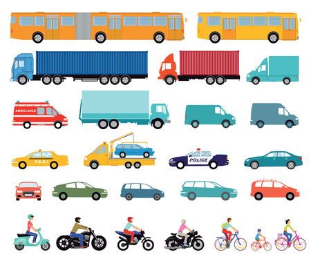 Cars, truck, bus, scooter, motorcycle, set of urban carsのイラスト素材