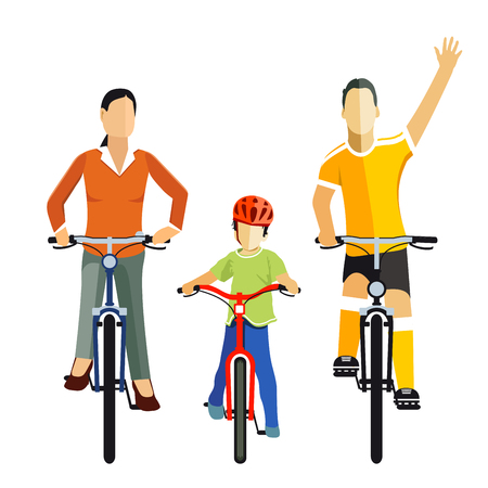 Cycling with Family, illustrationのイラスト素材
