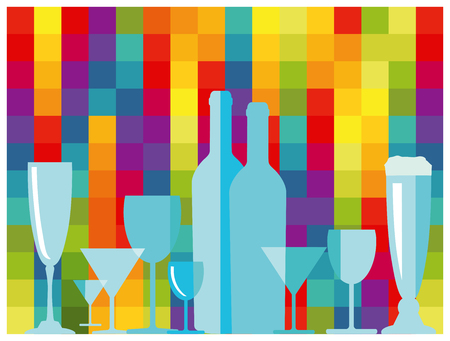 Beer with different glasses on multi-color background.のイラスト素材