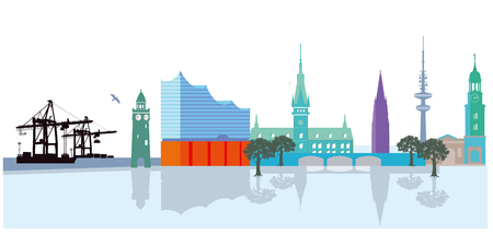 Hamburg cityscape with harborのイラスト素材