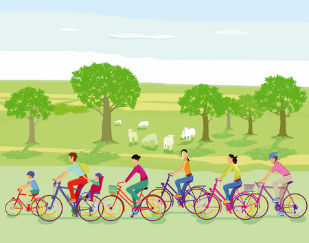 Group of cyclists take a tripのイラスト素材