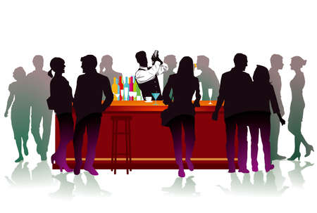 Bar with bartender, cocktail mixのイラスト素材