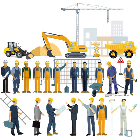 Craftsman and architect, worker in the work processのイラスト素材