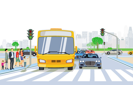 Road traffic with pedestrian and pedestrian crossingのイラスト素材
