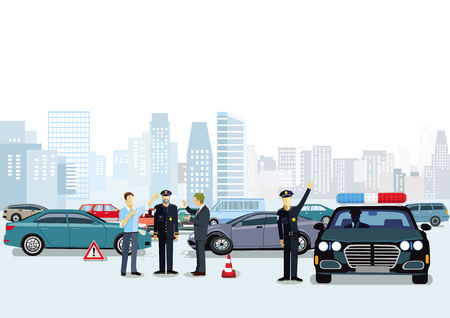 Traffic accident with police and police carのイラスト素材