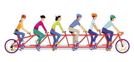 Six people ride togetherのイラスト素材