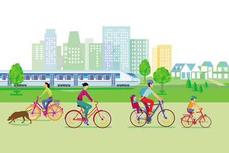 Cyclist on the bike pathのイラスト素材