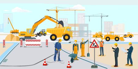 Road construction and building constructionのイラスト素材
