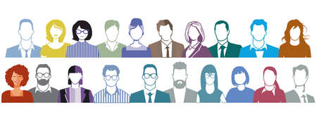 Large group of people portrait, faces illustration on whiteのイラスト素材