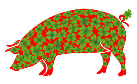 Lucky pig with lucky cloverのイラスト素材