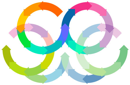 Set of colored circle arrows rotating on white background. Infographic - vector illustration