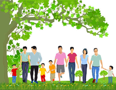 Families with children in spring illustrationのイラスト素材