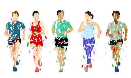 a group of runners on white background,のイラスト素材