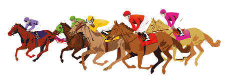 Horse racing with jockeys on the racetrackのイラスト素材