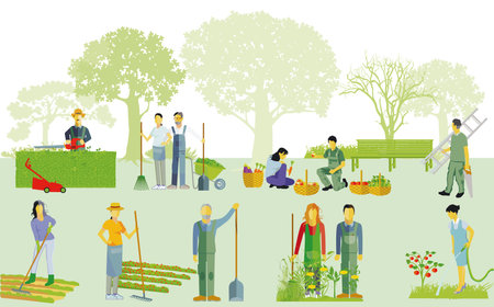 Gardening, planting and replanting, illustrationのイラスト素材