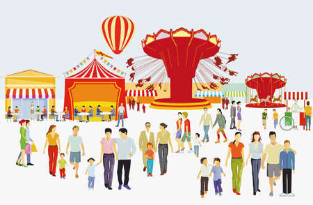 Folk festival with parents and children. illustrationのイラスト素材