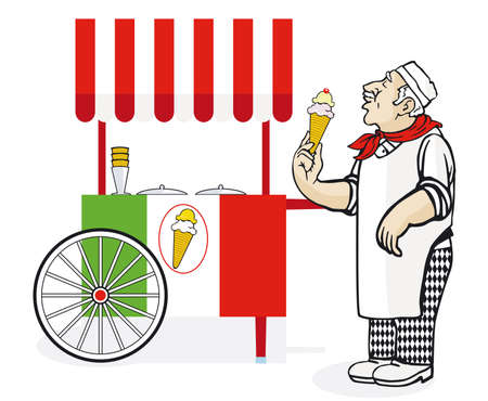 Ice cream man with ice cream isolated on white background. illustrationのイラスト素材