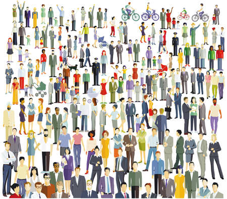a large group of people together, isolated on white background. illustrationのイラスト素材