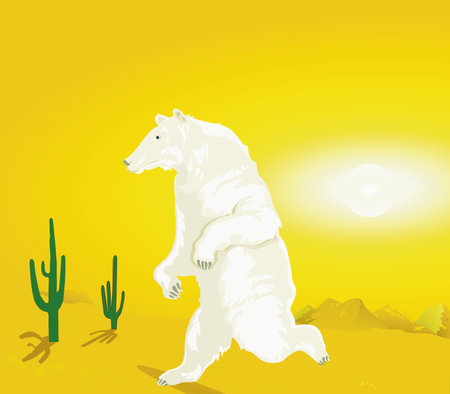 Polar bear in the desert, global warming illustrationのイラスト素材