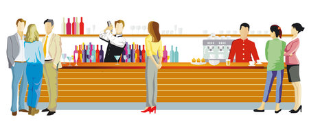 Bartender with adults at the bar counterのイラスト素材