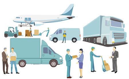 Logistics industry, shipping and delivery illustrationのイラスト素材
