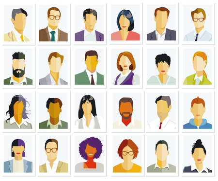 Group of people portrait, faces isolated on white background. illustrationのイラスト素材