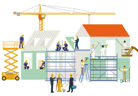 Craftsman at construction site, illustrationのイラスト素材