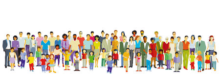 A large parents and children group illustrationのイラスト素材