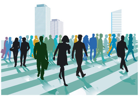 Large group of people on a zebra crossing, illustrationの写真素材