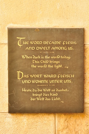 Franciscan Monastery and St. Catherine Church Interior, Bethlehem. Table: The Word Became Flesh and Dwelt Among Usのeditorial素材