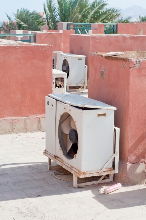 Air conditioner unit on top of the roofの写真素材
