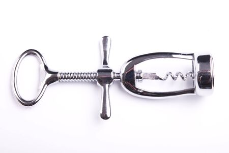 Closeup photo of a corkscrew. Isolated on white.の写真素材