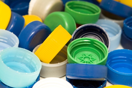 Lots of colorful plastic caps. Shot in studio.の写真素材