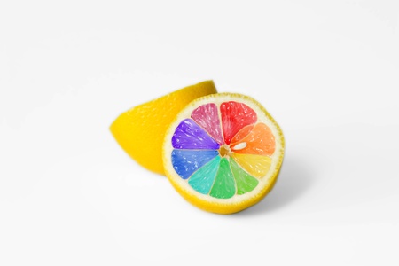 Coloured lemon on white background - creative designの写真素材