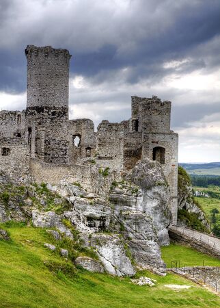 The old castle ruins of Ogrodzieniec fortifications, Poland. HDR image. の写真素材