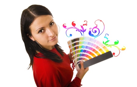 Stock photo of a young woman holding color guideの写真素材