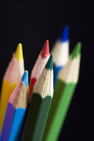 Color pencils on black background. Selective focus.の写真素材
