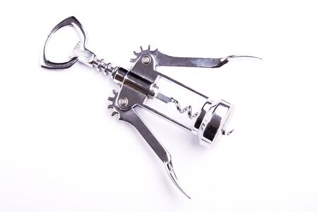 Closeup photo of a corkscrew  Isolated on white の写真素材