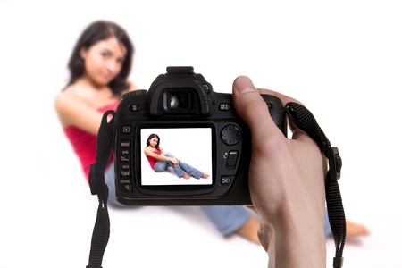 photo with beautiful woman in white backgroundの写真素材