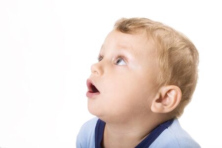 suprise child on white background  Studio shotの写真素材