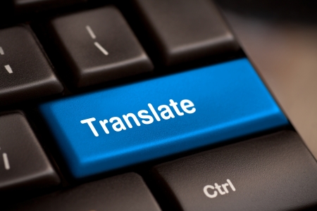 Translate Computer Key In Blue Showing Online Translatorの写真素材